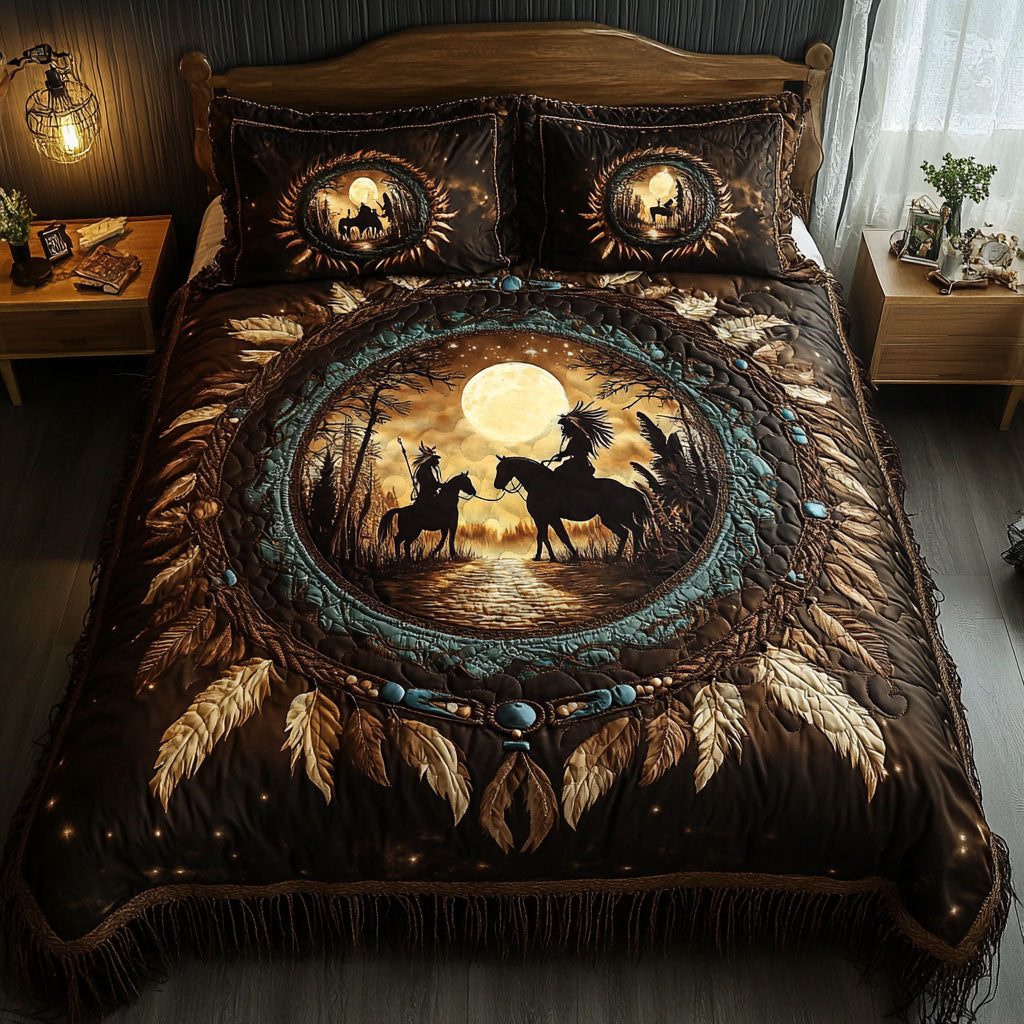 Dreamcatcher Essence quilted 3-piece bedding set on a made bed with two matching pillow shams