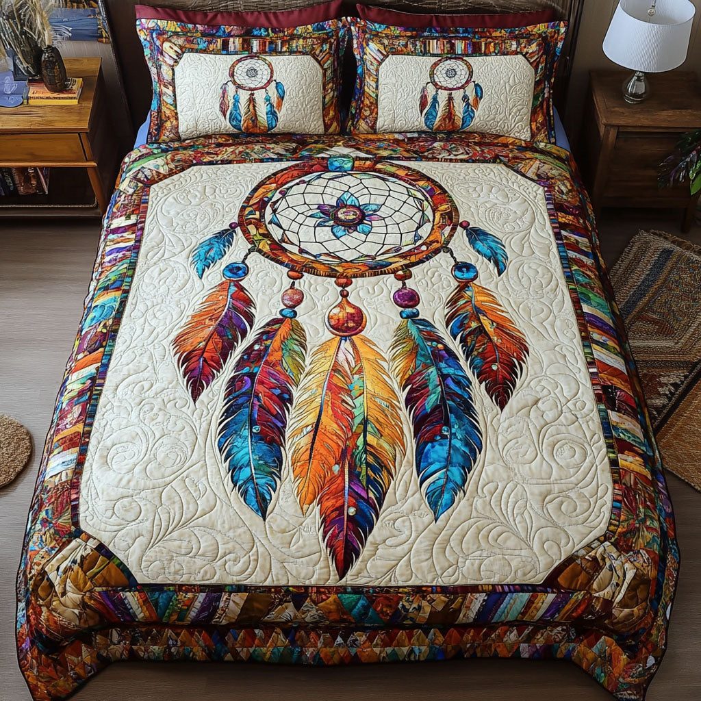 Dreaming Horizon quilted 3-piece bedding set on a made bed with two matching pillow shams