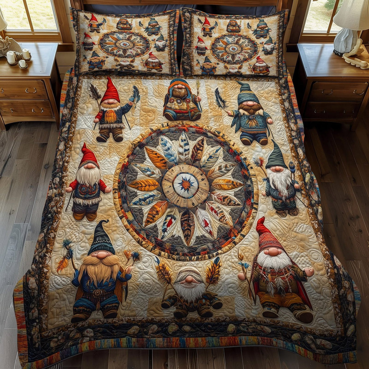 Earthbound Spirit quilted 3-piece bedding set on a made bed with two matching pillow shams
