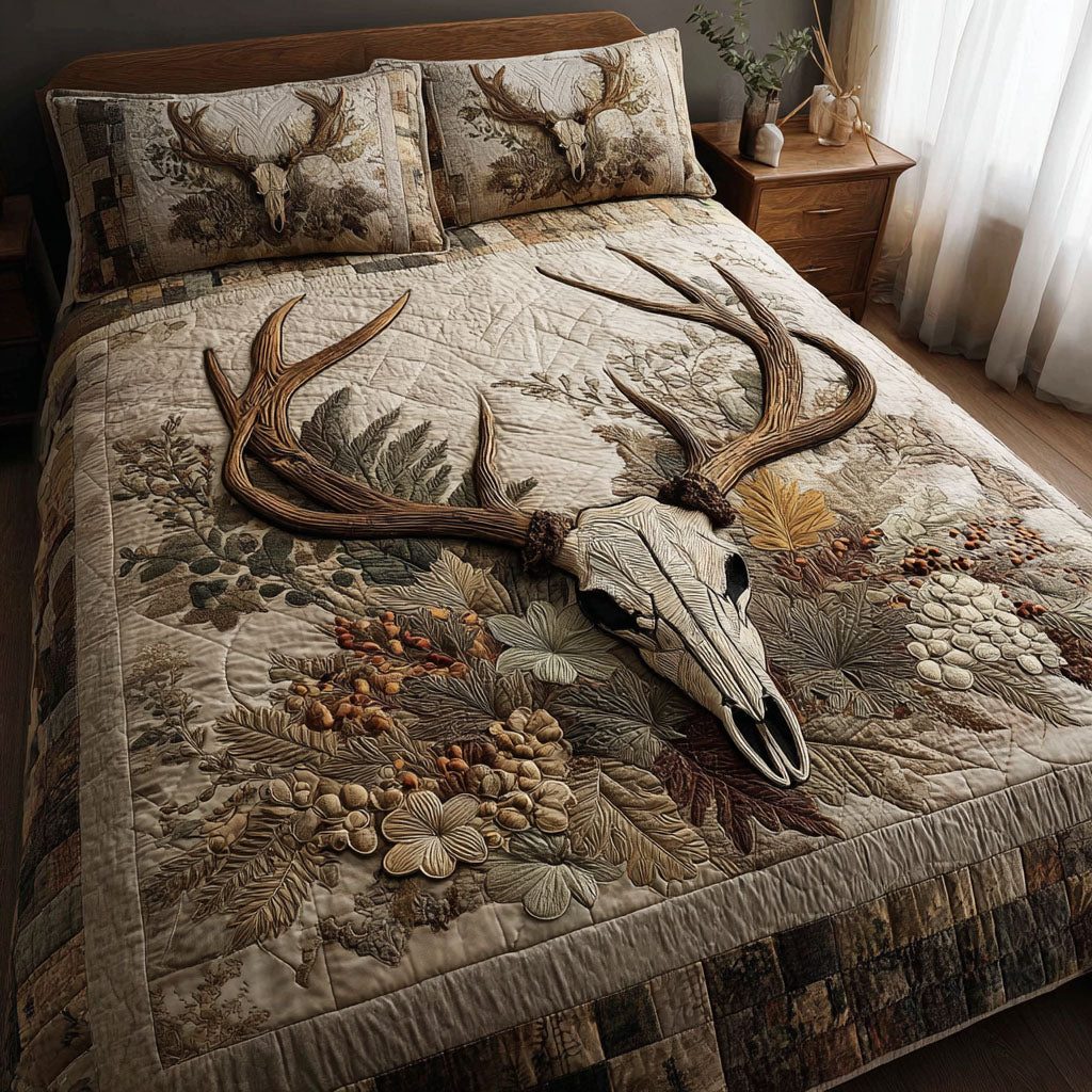 Earthbound Wild quilted 3-piece bedding set on a made bed with two matching pillow shams