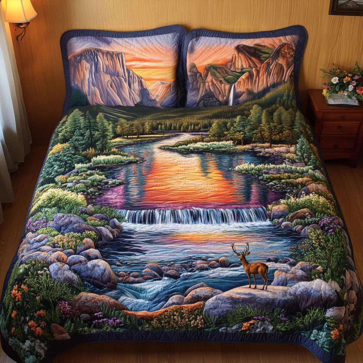 El Capitan Cascade quilted 3-piece bedding set on a made bed with two matching pillow shams