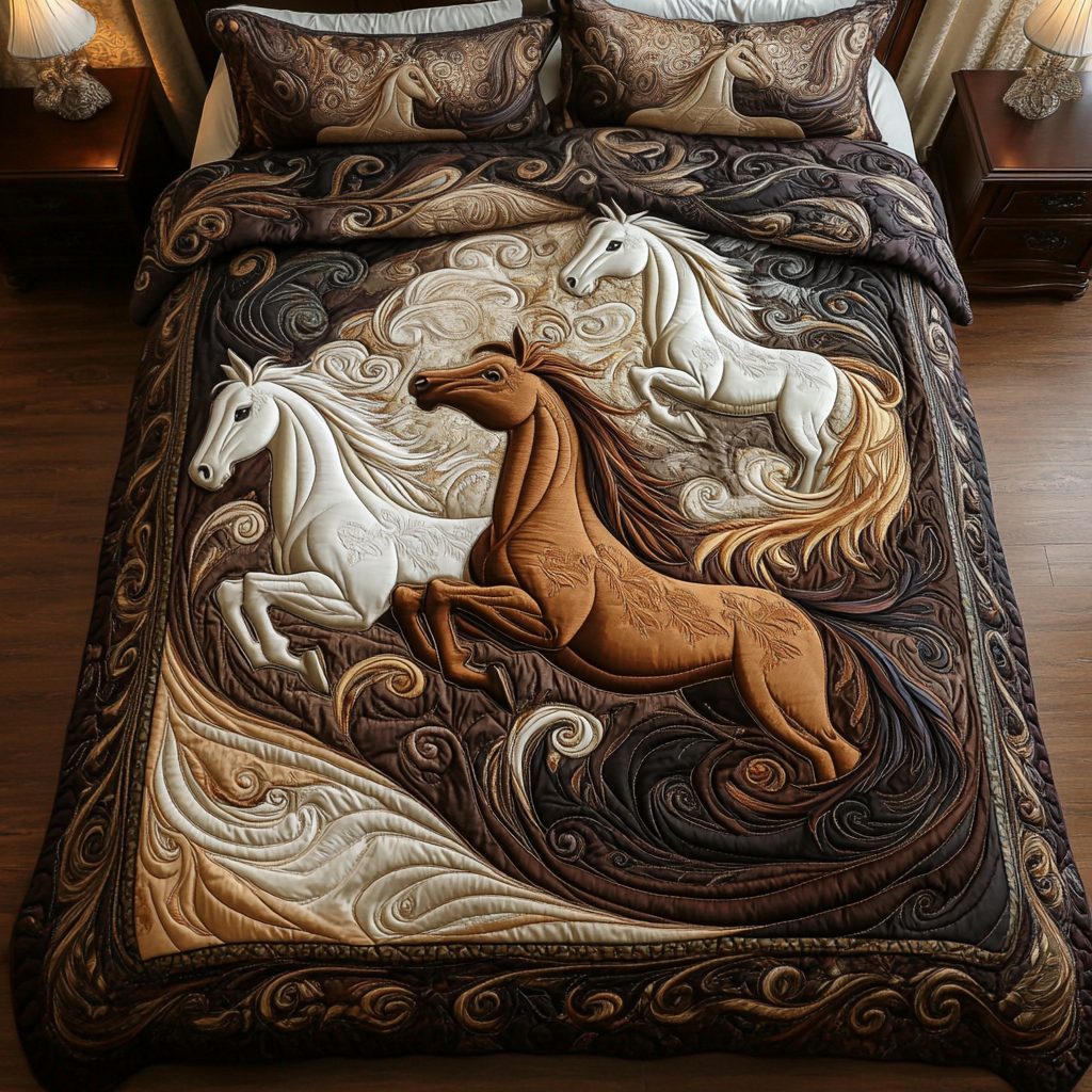 Elegant Stride quilted 3-piece bedding set on a made bed with two matching pillow shams