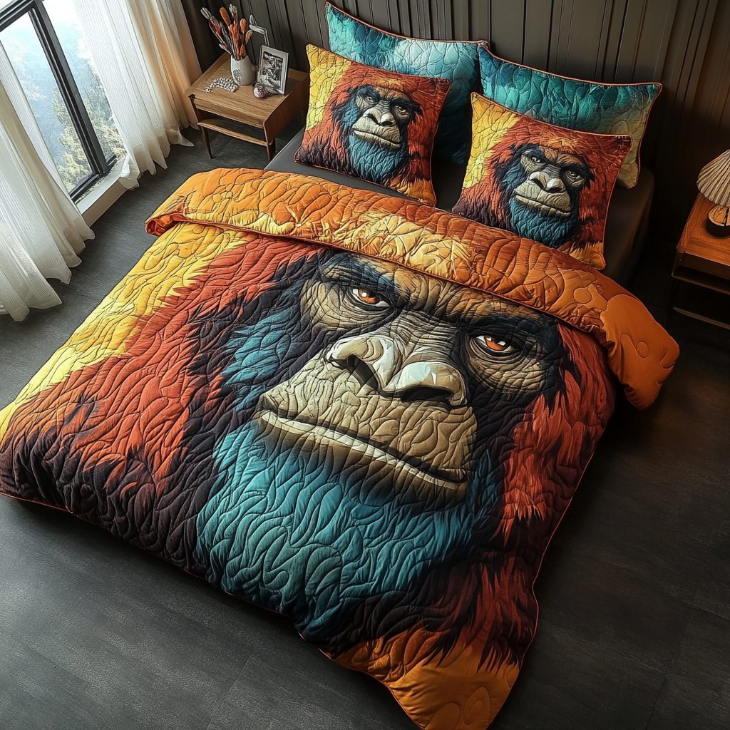 Elusive Legend quilted 3-piece bedding set on a made bed with two matching pillow shams