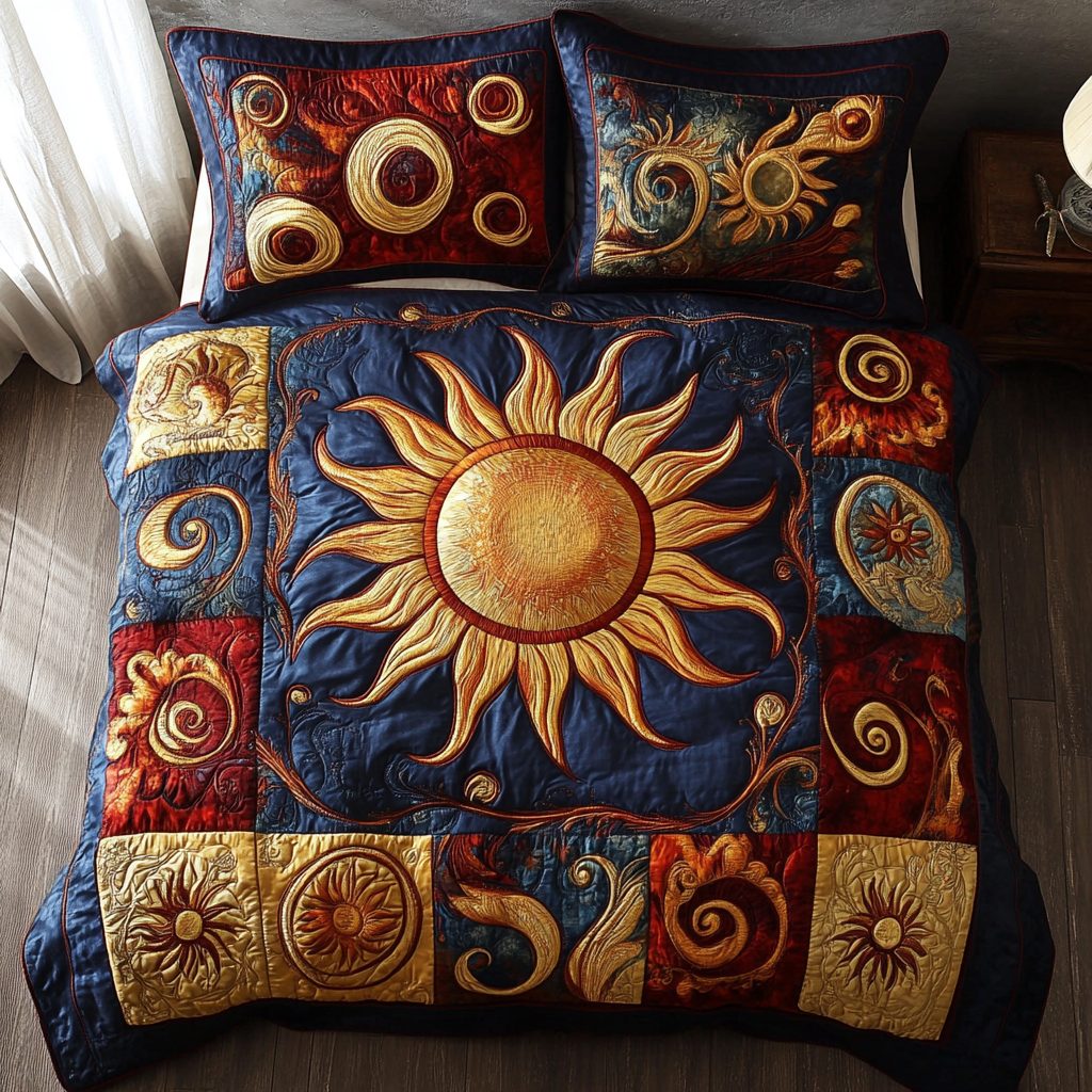 Ember Light quilted 3-piece bedding set on a made bed with two matching pillow shams