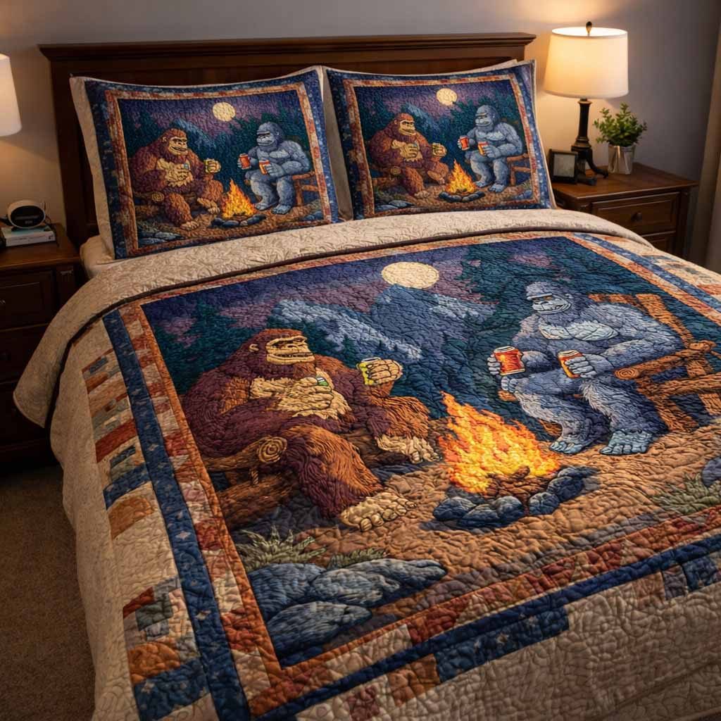 Ember Trail quilted 3-piece bedding set on a made bed with two matching pillow shams