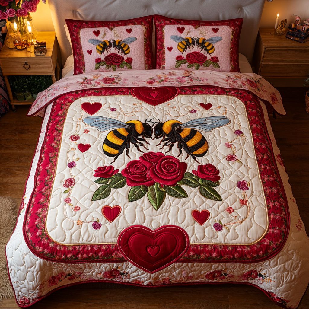 Endless Bond quilted 3-piece bedding set on a made bed with two matching pillow shams