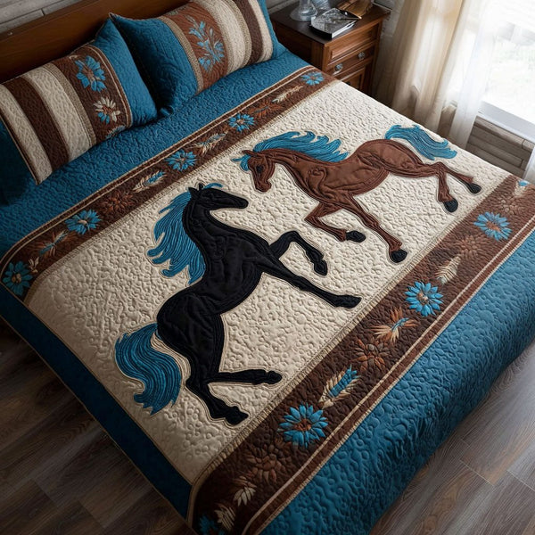 Endless Range quilted 3-piece bedding set on a made bed with two matching pillow shams