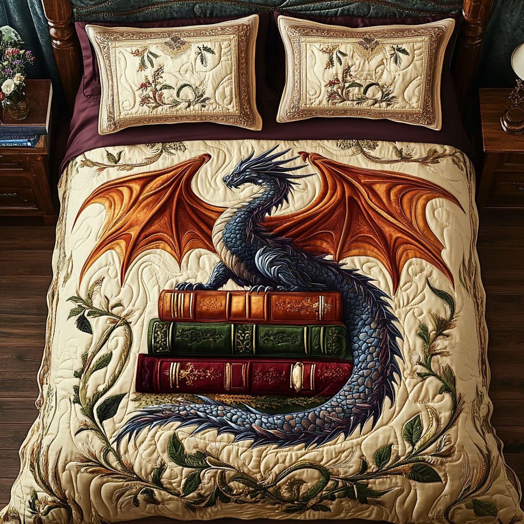 Eternal Fire quilted 3-piece bedding set on a made bed with two matching pillow shams