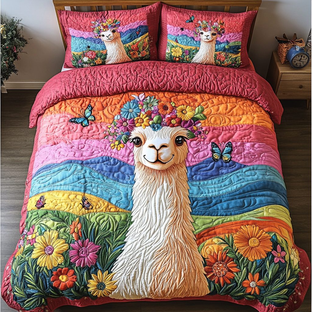 Eternal Grace quilted 3-piece bedding set on a made bed with two matching pillow shams