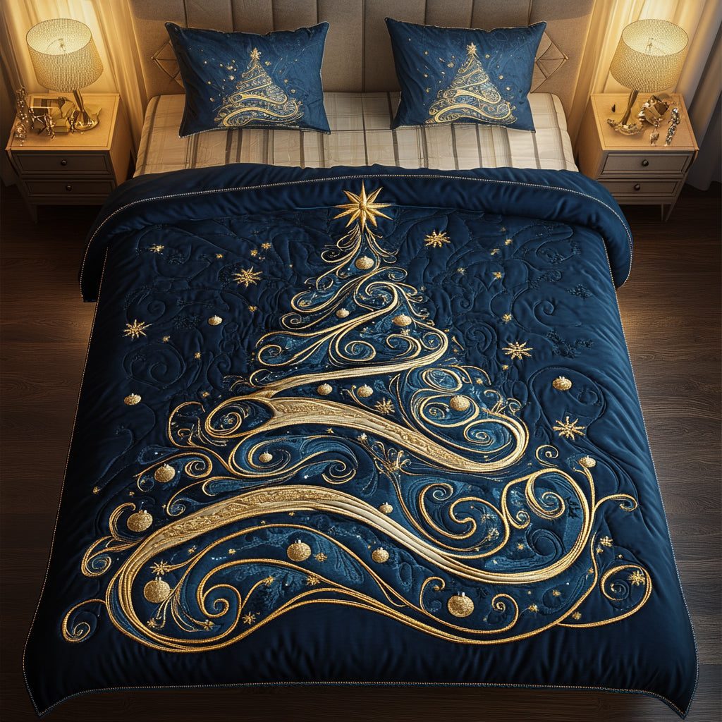 Evergreen Magic quilted 3-piece bedding set on a made bed with two matching pillow shams