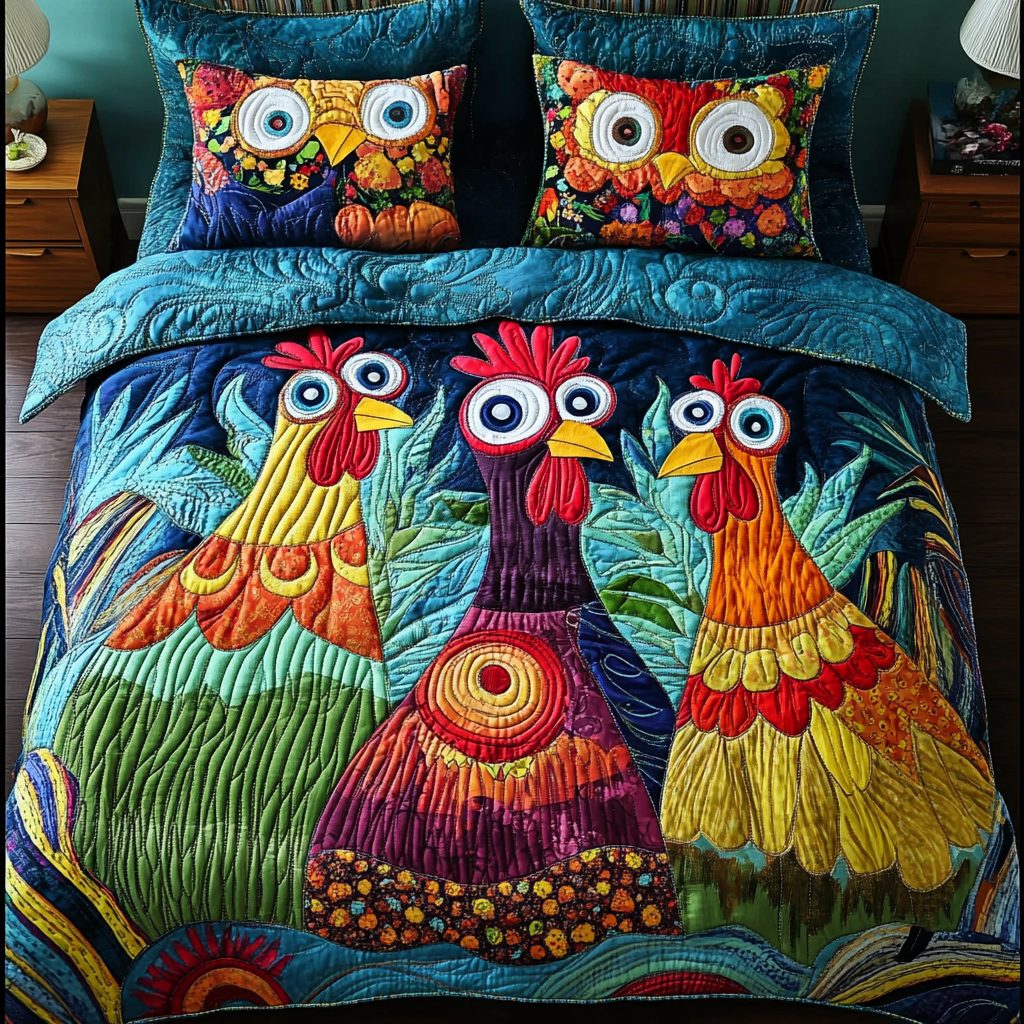Farm Fresh quilted 3-piece bedding set on a made bed with two matching pillow shams