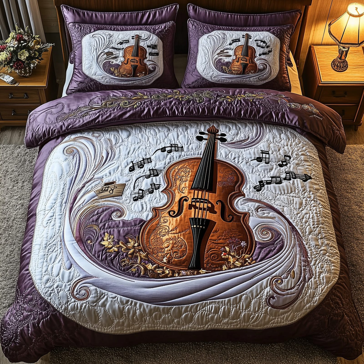 Festive Cello quilted 3-piece bedding set on a made bed in a winter-styled bedroom