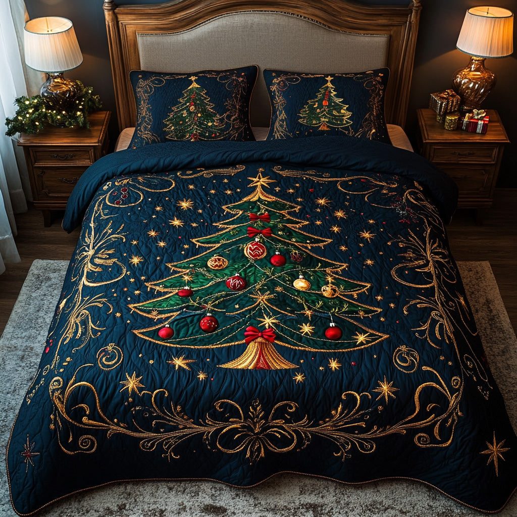 Festive Charm quilted 3-piece bedding set on a made bed in a winter-styled bedroom
