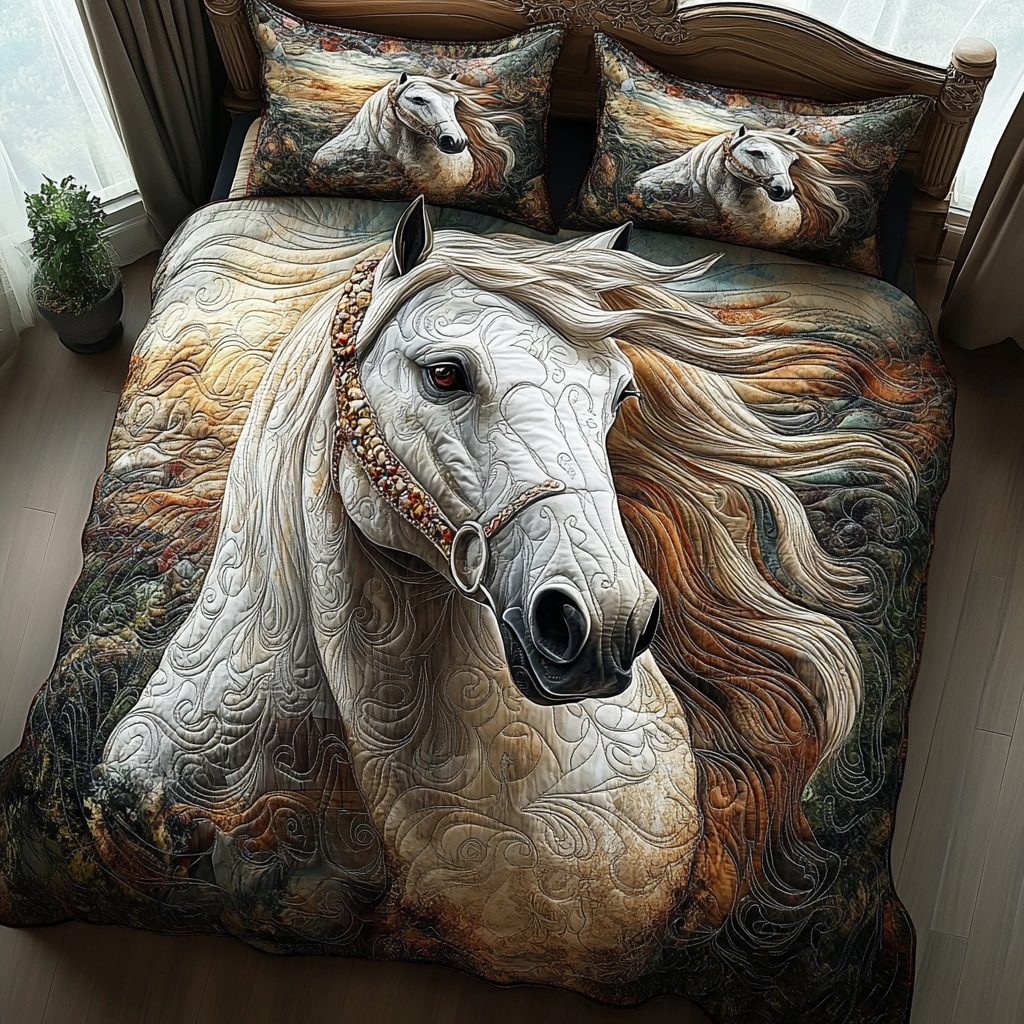 Fierce Loyalty quilted 3-piece bedding set on a made bed with two matching pillow shams