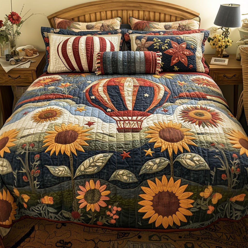 Floating Floralscape quilted 3-piece bedding set on a made bed with two matching pillow shams