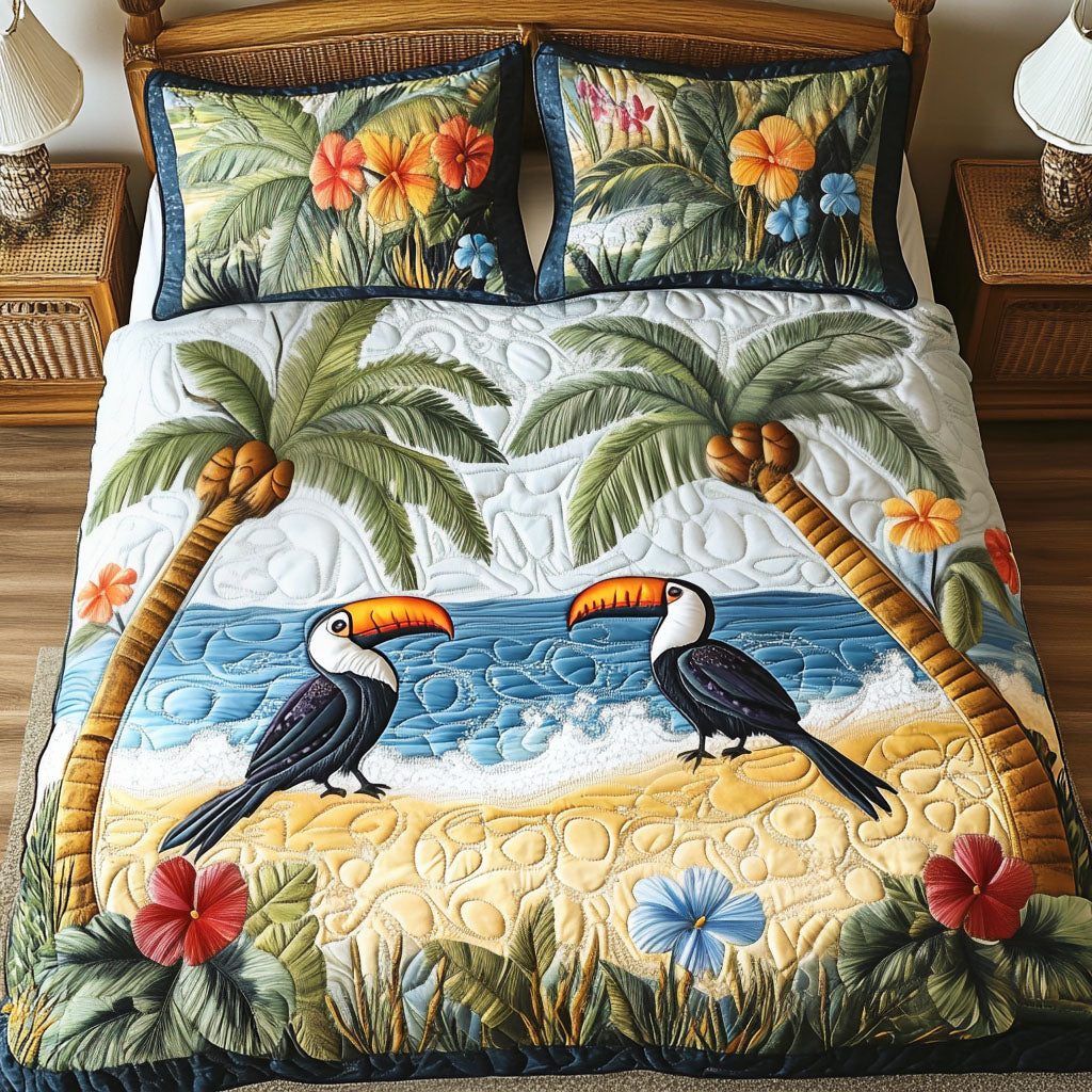 Floral Bliss quilted 3-piece bedding set on a made bed with two matching pillow shams