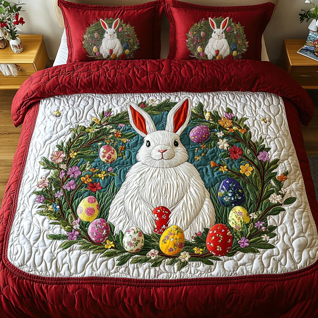 Floral Charm quilted 3-piece bedding set on a made bed with two matching pillow shams
