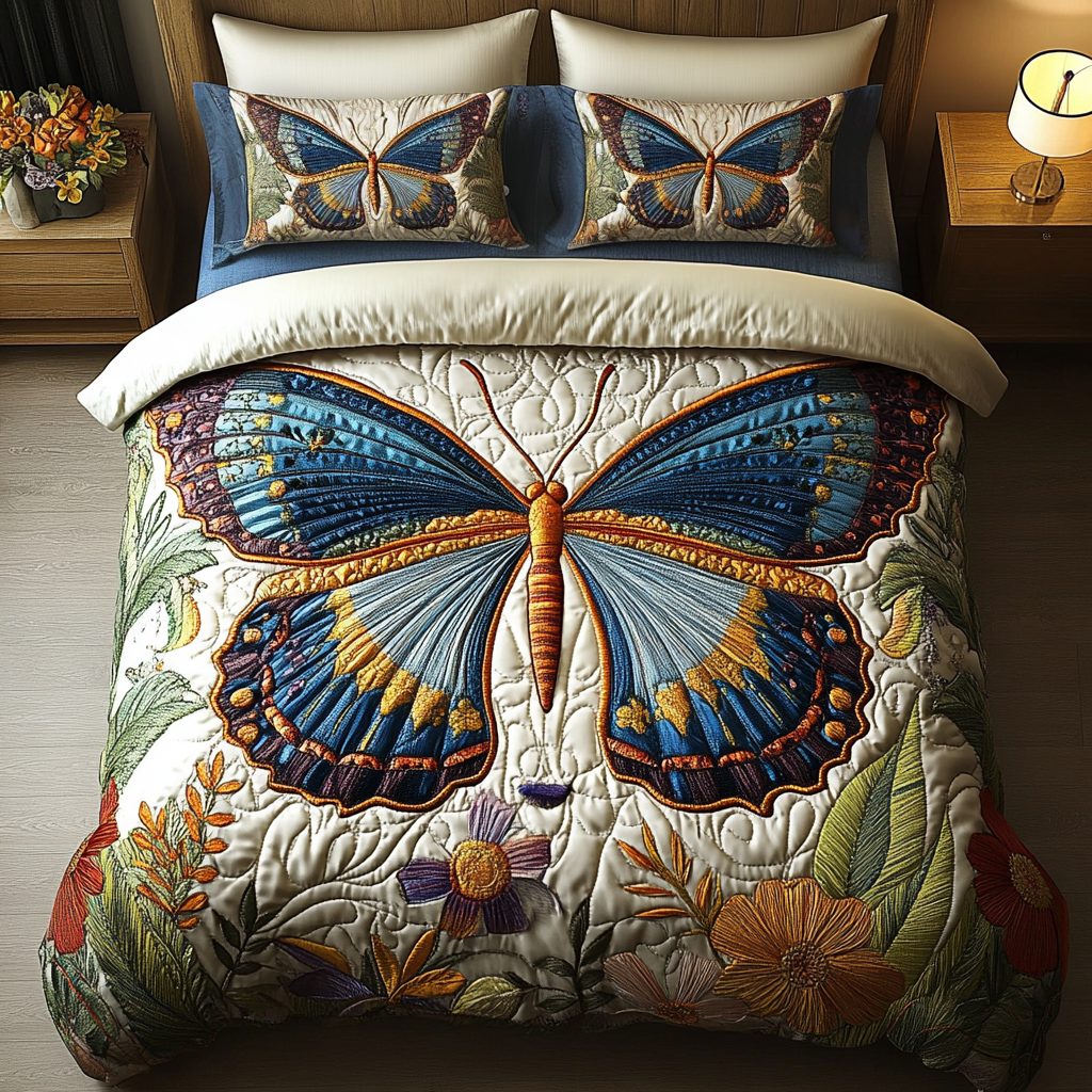 Floral Radiance quilted 3-piece bedding set on a made bed with two matching pillow shams