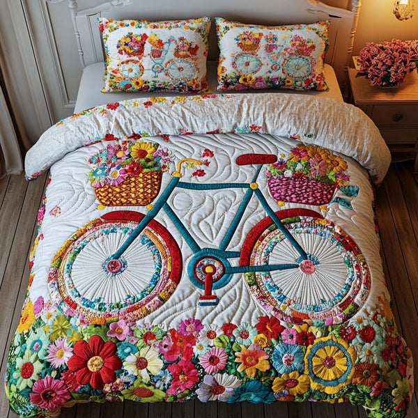 Floral Ride quilted 3-piece bedding set on a made bed with two matching pillow shams
