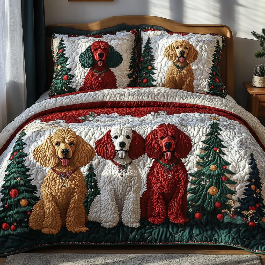 Fluff Crown quilted 3-piece bedding set on a made bed with two matching pillow shams