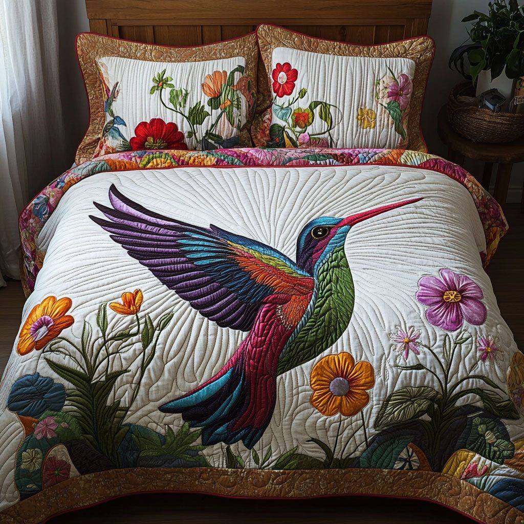 Flutter Elegance quilted 3-piece bedding set on a made bed with two matching pillow shams