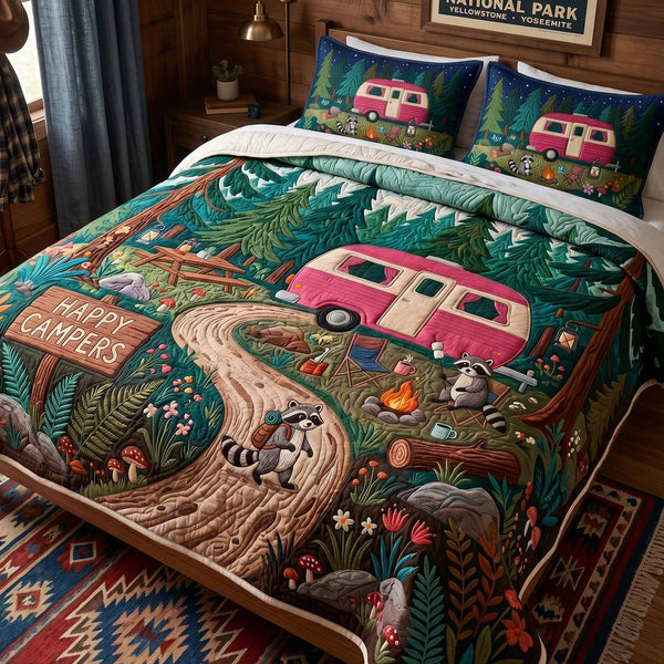 Forest Drive quilted 3-piece bedding set on a made bed with two matching pillow shams