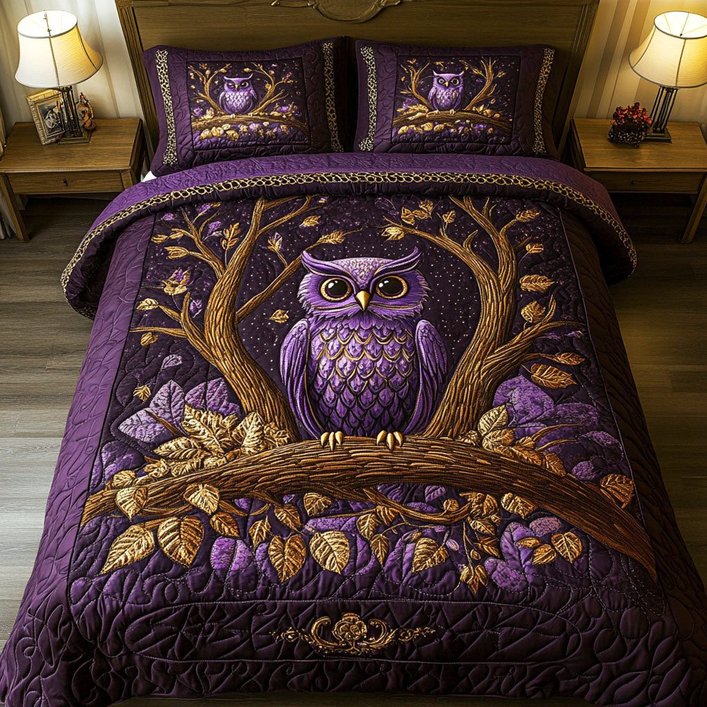 Forest Guardian quilted 3-piece bedding set on a made bed with two matching pillow shams