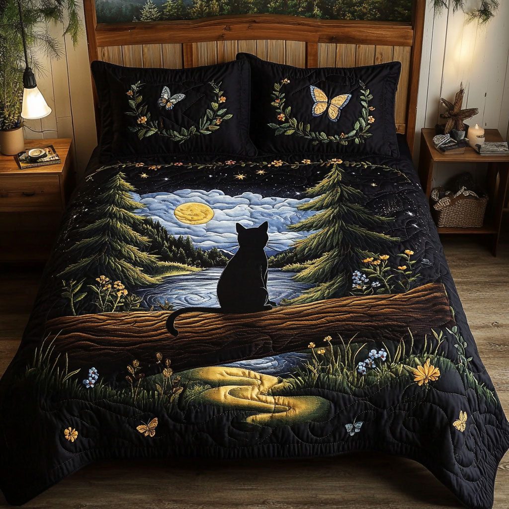 Forest Phantom quilted 3-piece bedding set on a made bed with two matching pillow shams