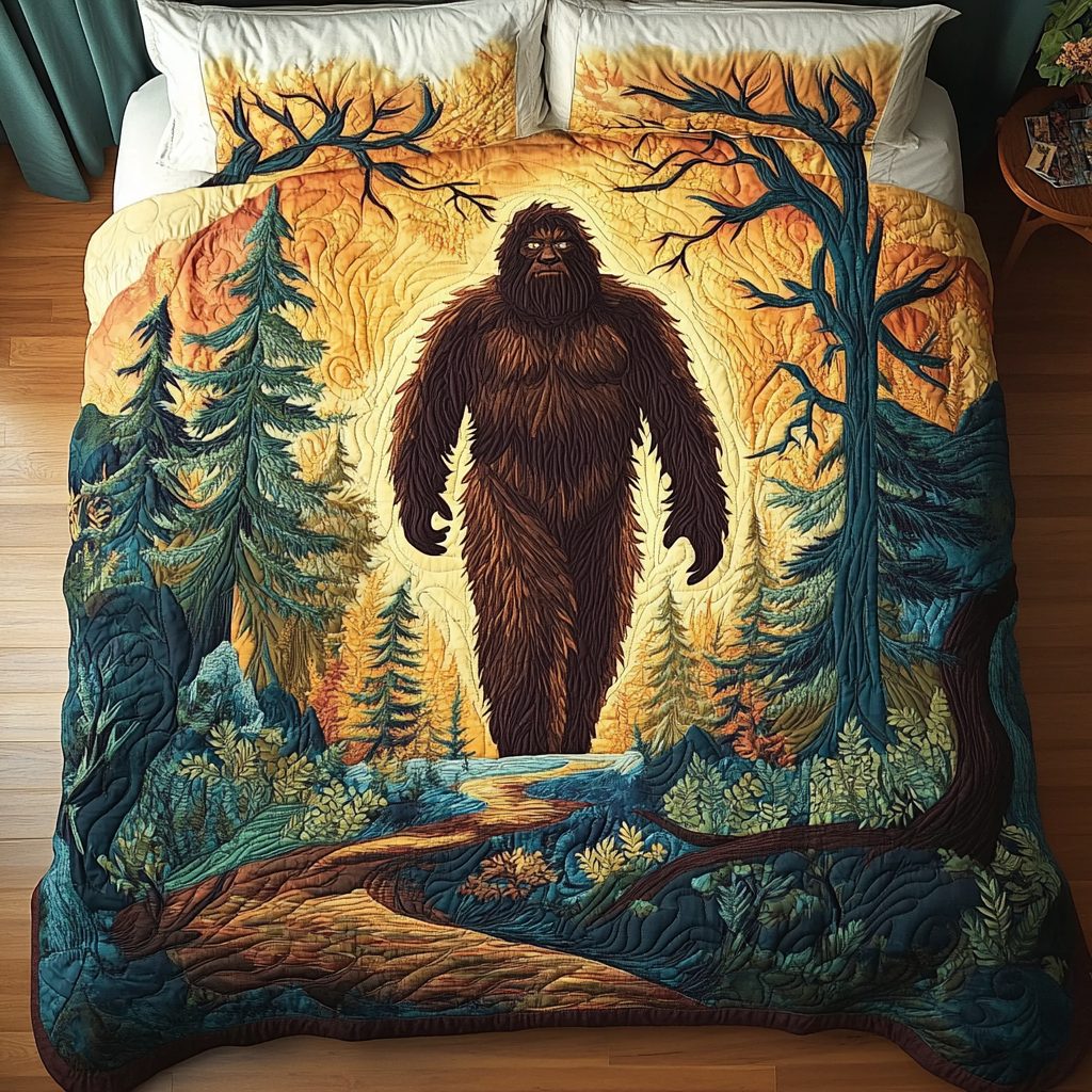 Forest Phantom quilted 3-piece bedding set on a made bed with two matching pillow shams