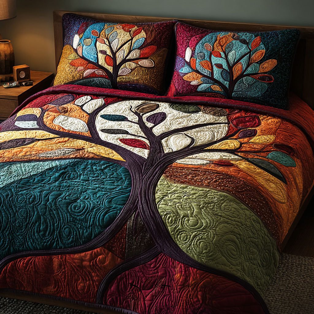 Forest Rise quilted 3-piece bedding set on a made bed with two matching pillow shams