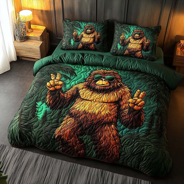Forest Vibes quilted 3-piece bedding set on a made bed with two matching pillow shams