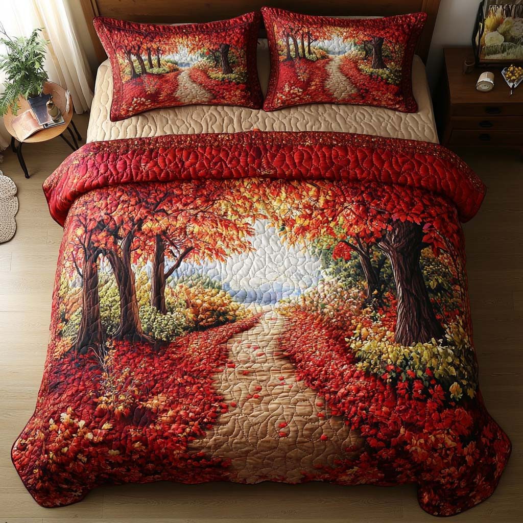 Forest Whispers quilted 3-piece bedding set on a made bed with two matching pillow shams