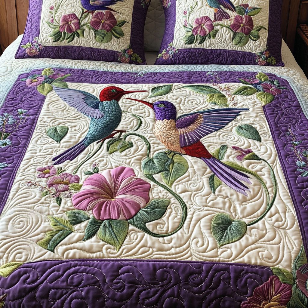 Forever Flutter quilted 3-piece bedding set on a made bed with two matching pillow shams