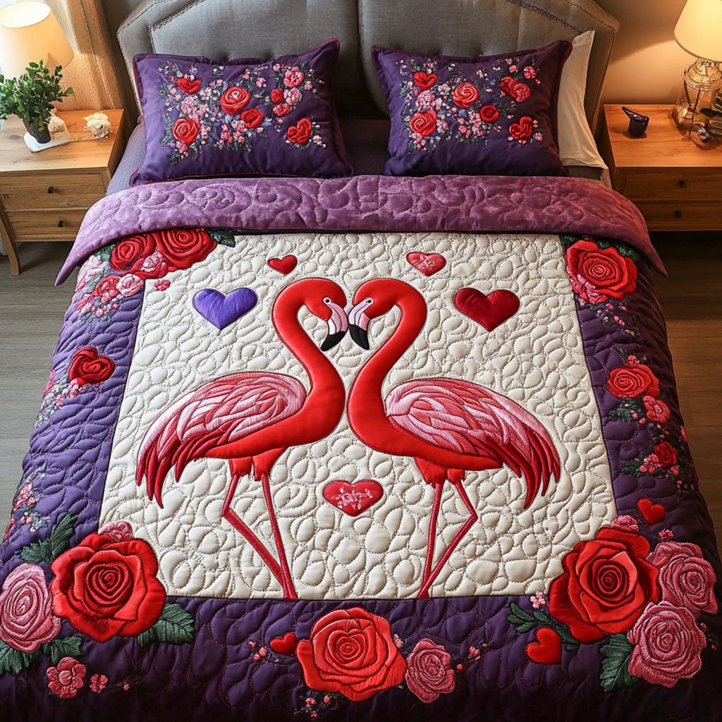 Forever Pals quilted 3-piece bedding set on a made bed with two matching pillow shams
