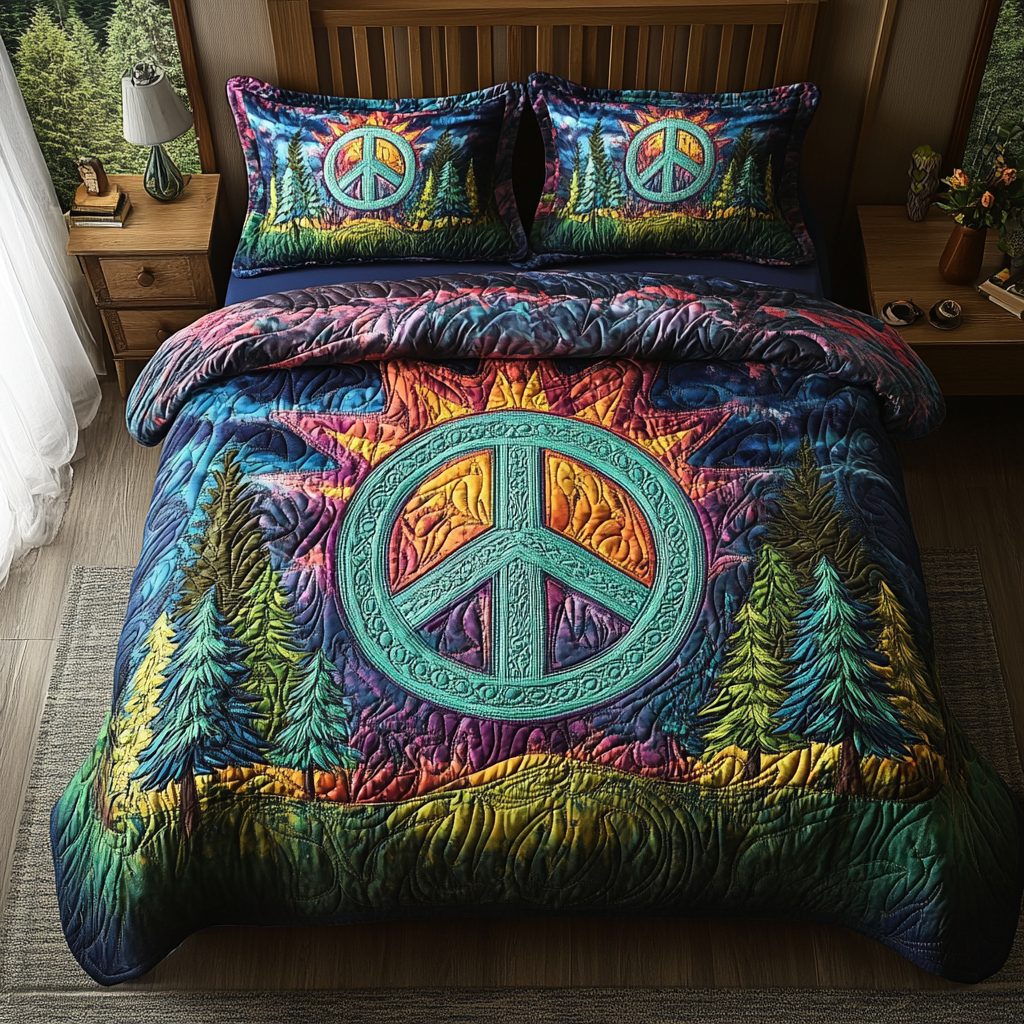 Free Spirit quilted 3-piece bedding set on a made bed with two matching pillow shams