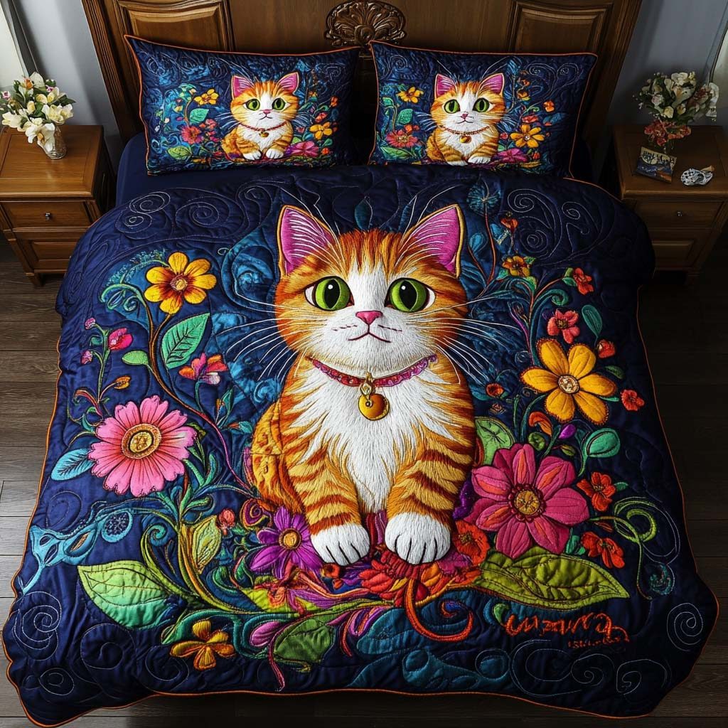 Garden Eyes quilted 3-piece bedding set on a made bed with two matching pillow shams