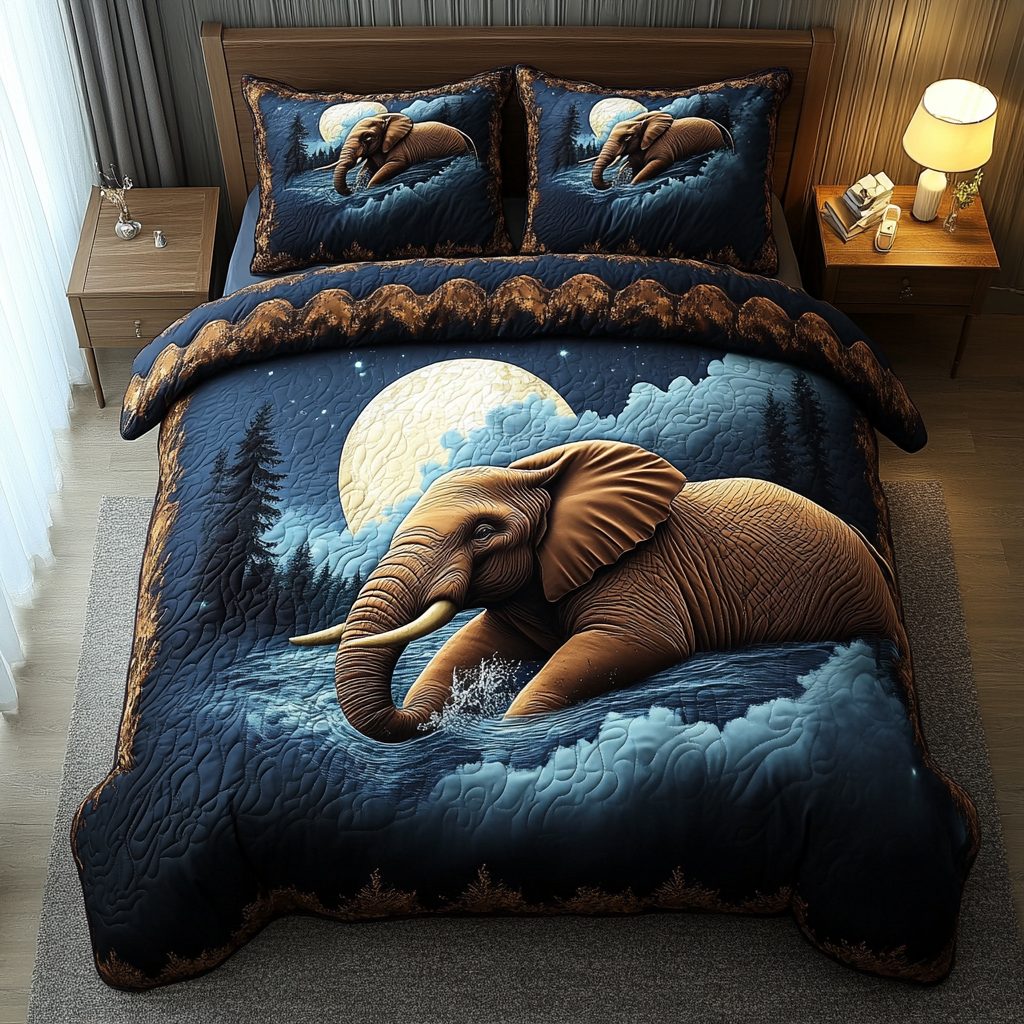 Gentle Giant quilted 3-piece bedding set on a made bed with two matching pillow shams