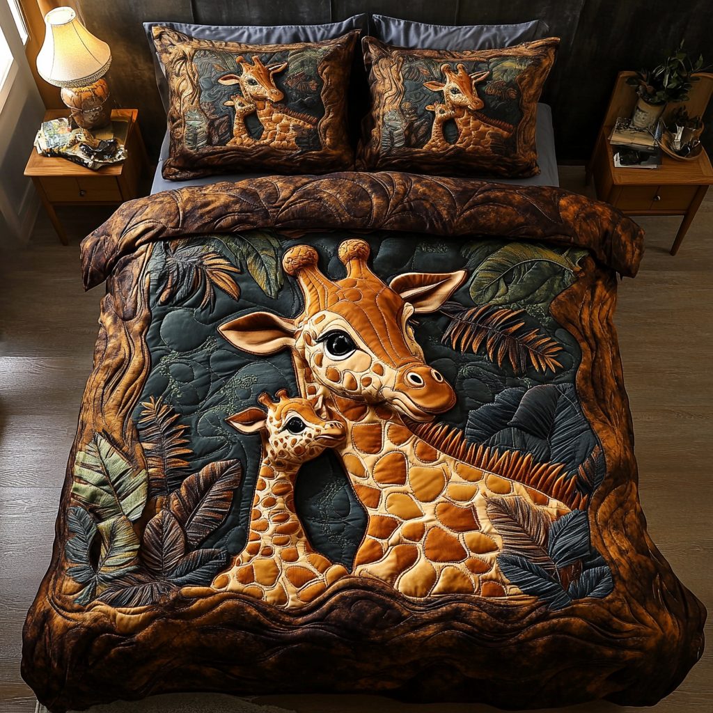 Gentle Heights quilted 3-piece bedding set on a made bed with two matching pillow shams