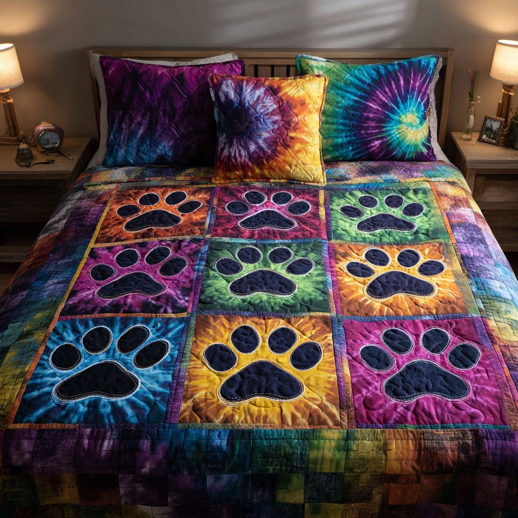 Gentle Paw quilted 3-piece bedding set on a made bed with two matching pillow shams