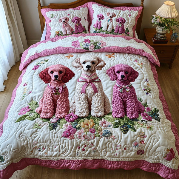 Gentle Pup quilted 3-piece bedding set on a made bed with two matching pillow shams