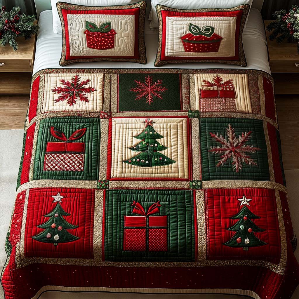 Gifted Magic quilted 3-piece bedding set on a made bed with two matching pillow shams