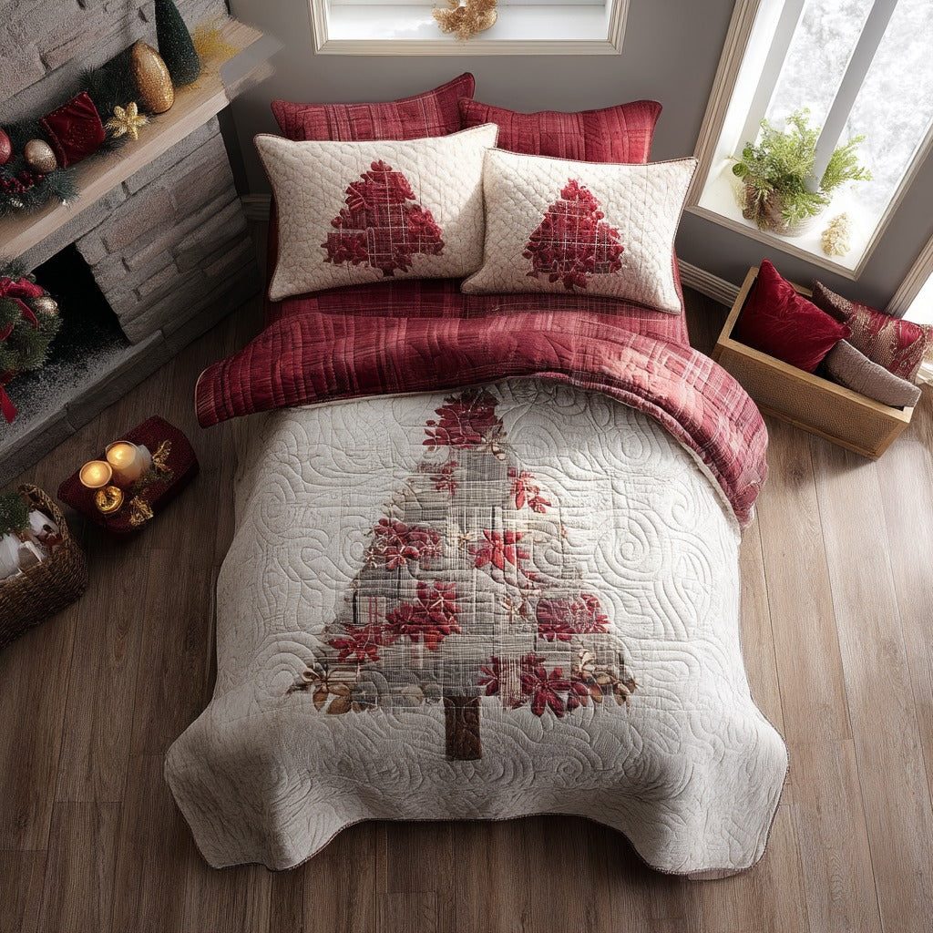 Gilded Pines quilted 3-piece bedding set on a made bed with two matching pillow shams