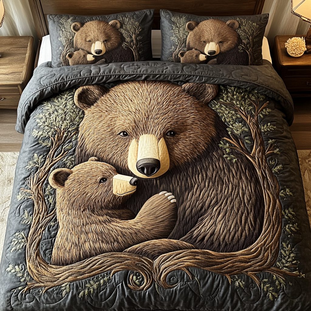 Golden Claw quilted 3-piece bedding set on a made bed with two matching pillow shams