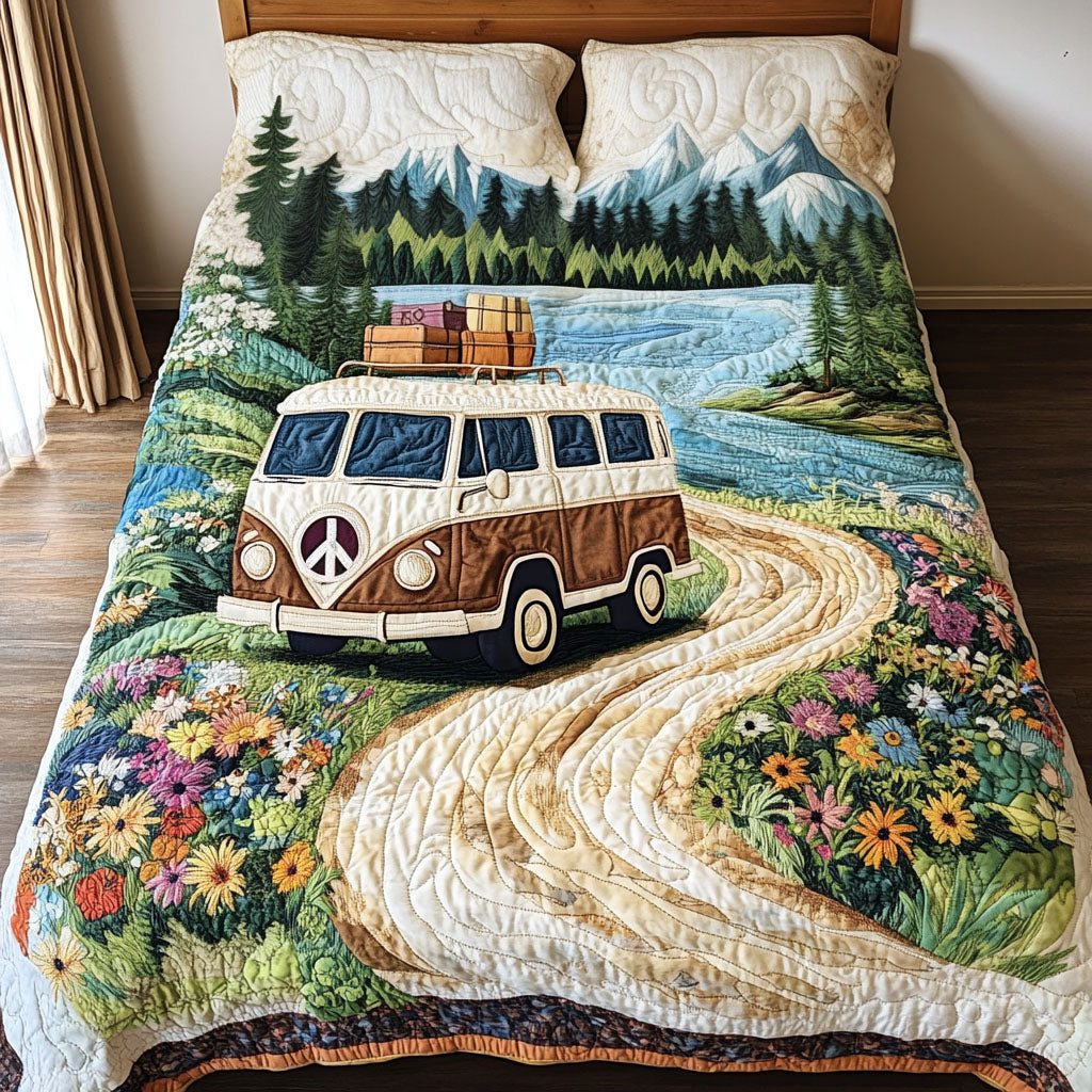 Golden Coast quilted 3-piece bedding set on a made bed with two matching pillow shams