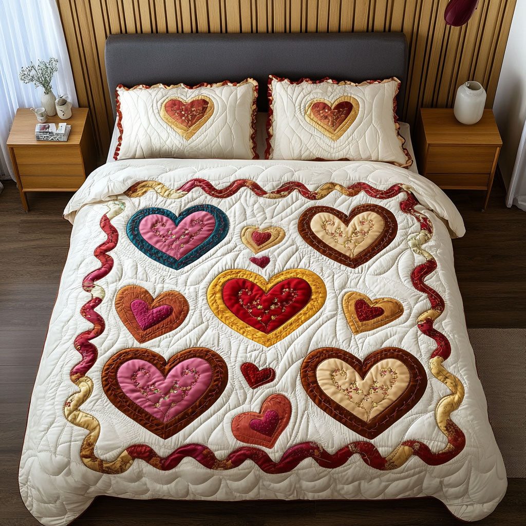 Golden Embrace quilted 3-piece bedding set on a made bed with two matching pillow shams