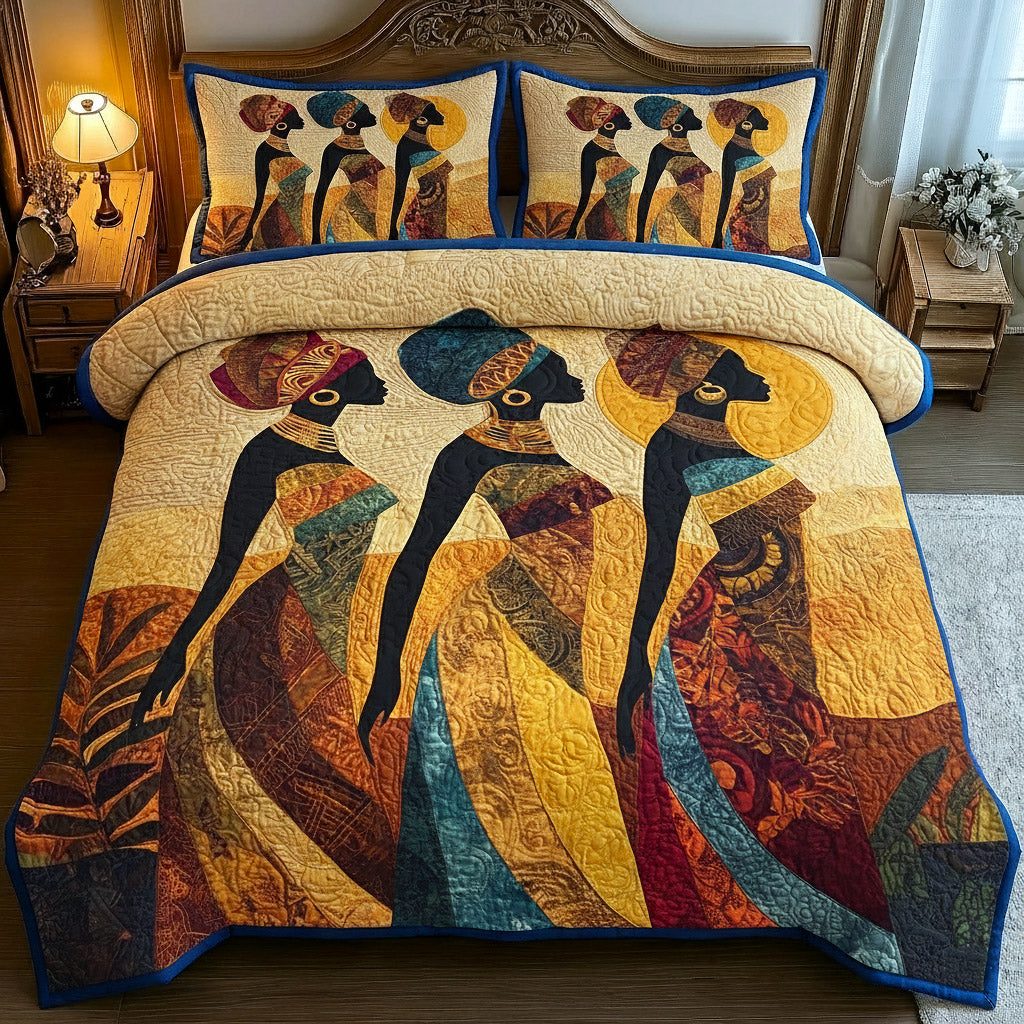 Golden Essence quilted 3-piece bedding set on a made bed with two matching pillow shams