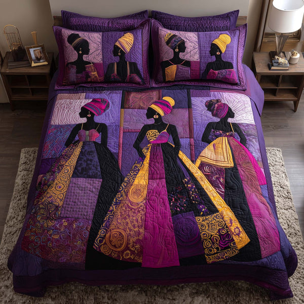 Golden Essence quilted 3-piece bedding set on a made bed with two matching pillow shams