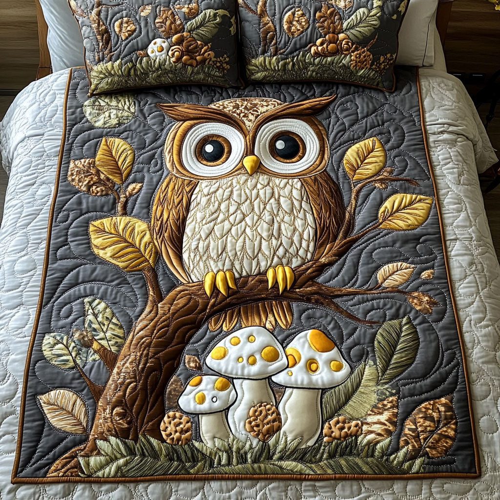 Golden Gaze quilted 3-piece bedding set on a made bed with two matching pillow shams
