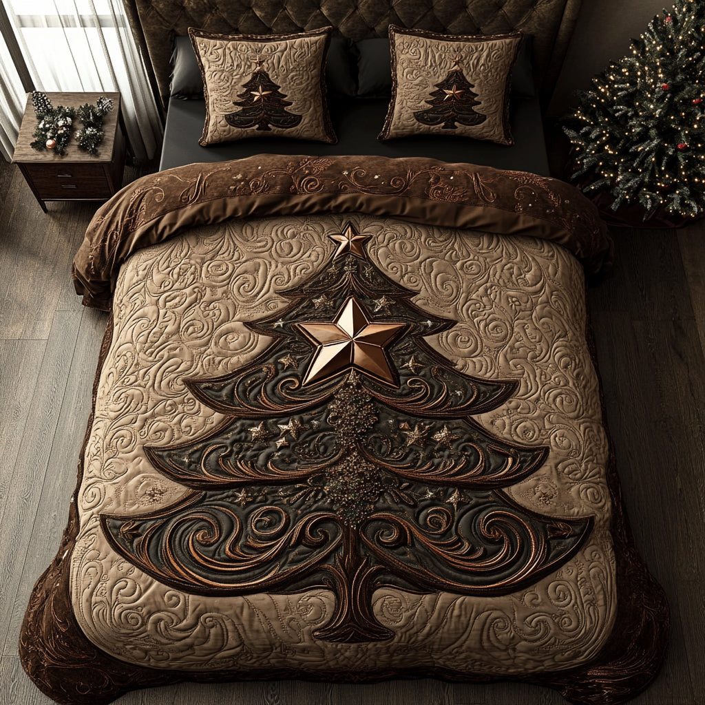 Golden Glow quilted 3-piece bedding set on a made bed with two matching pillow shams