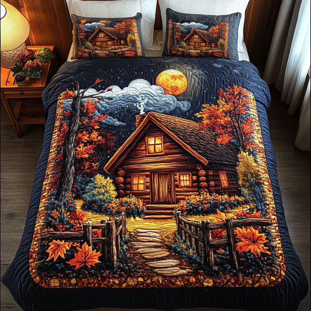 Golden Glow quilted 3-piece bedding set on a made bed with two matching pillow shams